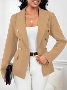 Women's Tailored Blazer Elegant Formal Jacket With Button - Cream - View 3