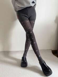 زوج من سراويل الجاكار للنساء ذات الخطوط الرأسية المتباينة اللون مع فيونكة، قطن بدون درز في أصابع القدم