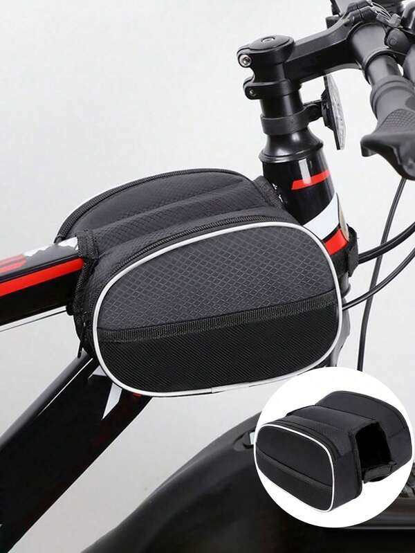 1pc Bicycle Front Tube Bag, Cycling Front Storage Bag, Bicycle Accessory Pouch, High - Quality Materials, Attach Securely, Convenient Zipper Closure, Providing Easy Access To Store Essentials Like Keys, Phones, Snacks, Or Small Repair Tools. Suitable For Commuting To Work, Going On A Weekend Bike Trip, Daily Use, Holidays, Back To School, Bicycle Accessory