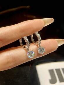 1 Pair 1 Carat 6-Prong Moissanite Tassel Stud Earrings, 925 Sterling Silver, Elegant Engagement Earrings, Bridal Wedding Jewelry, Luxury Jewelry Gift - Silver - View 10