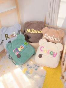 Customized Plush Bear Backpack For Kids, Customizable Name Soft Polyester Material, Adjustable Shoulder Straps Bookbag - Multicolor - View 3