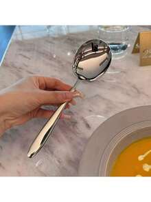 Stainless Steel Dessert Spoon Suitable For Cke Ice Cream 1 Large Spoon Long Handle Service Spoon Cutlery Set Suitable For Dessert Tea Appetizers Silverware Set Suitable For Home Kitchen Dining Room - 銀色 - 查看 3