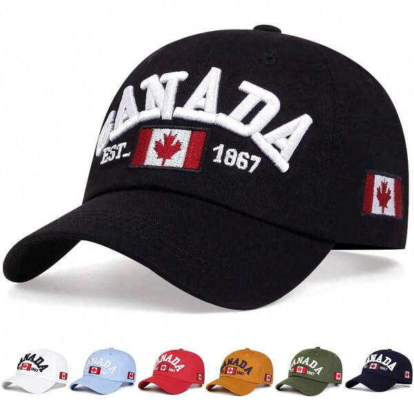 1pc Men's CANADA EST. 1967 Letter & National Flag Embroidery Baseball Cap, Streetwear Fashion Casual Hat For Spring, Autumn, Travel, Beach Vacation