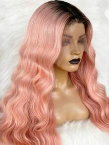 Ombre Pink With Dark Roots 13X4x1 HD Transparent Body Wave Lace Front Wigs Human Hair Put On And Go 250 Density T Part Glueless Wigs Human Hair Pre Plucked With Baby Hair Brazilian Virgin Water Wave Human Hair Wigs For Women - 根染&漸變色 - 查看 2