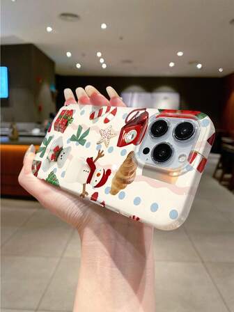 1pc Christmas New Fashionable Minimalist Christmas Gift Pattern Anti-Fall Anti-Slip Shock-Proof Soft Dirt-Resistant Washable Transparent TPU And PC 2-In-1 Material Full Edge Protection Stylish Phone Case
