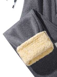1pc Men's Thickened Fleece Outdoor Hiking Sports Casual Drawstring Pants, Autumn/Winter - Grey - View 5