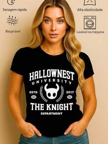 Camiseta Hollow Knight Hallownest University Knight Universidade Básica Unissex 100% Algodão Premium – Masculino e Feminino | Casual, Streetwear, Plus Size, Lançamento com Envio Imediato em Várias Cores - Preto - Visão 3