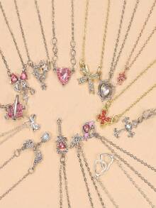 9pcs Y2K Crystal Butterfly Heart Necklace Fashion Kpop Shiny Clavicle Chain Necklaces For Women Girls New Party Gifts Jewelry