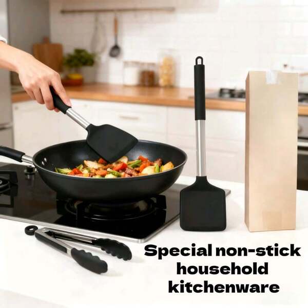 2pcs/Set Silicone Handle Spatula & Strainer, Kitchen Cooking Utensils For Non-Stick Pans