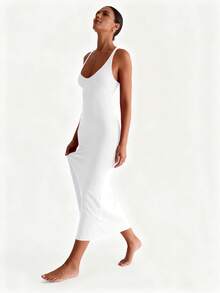 XLLAIS Sexy V-Neck Knit Bodycon Dress, Criss-Cross Back Design, Stretchy Christmas White Set, Suitable For New Year Party Wear Elegant Summer - White - View 2