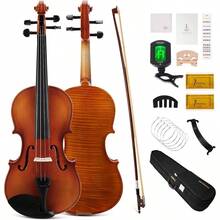 バイオリン 4\/4フルサイズキット、初心者大人学生用フィドルセット、ローズウッドの弓、追加弦&ブリッジ、ロジン2個、チューナー、ケース、ミュート、フィンガーボードステッカー、ショルダーレスト - イニシャル - チェックする 1