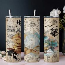 20oz Stainless Steel Tumbler With Harry Potter Magical Elements & Hogwarts Themed Graphics, Portable Double-Wall Insulated Hot/Cold Drink Cup With Straw, Suitable For Home & Outdoor Use | 1pc - Multicolor - View 8