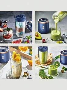 1pc Portable 2-In-1 Blender & Juicer, Dual Cup Design, Stainless Steel Blades, USB Rechargeable, Easy To Clean, Suitable For Making Smoothies, Ice Cubes, Kitchen Appliance; Outdoor Use, Perfect Gift For Valentine's Day, Mother's Day, Fruit Blending, Modern Fashion Design, ABS Plastic - Multicolor - View 3