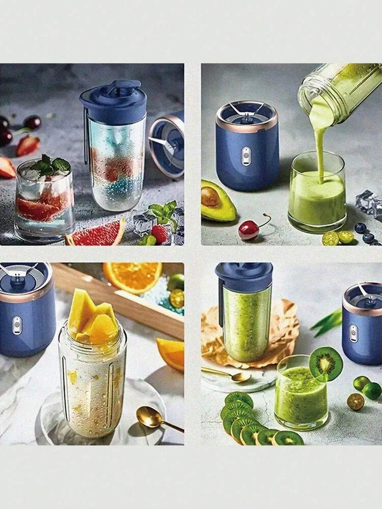 1 pieza Licuadora y exprimidor portátil 2 en 1, diseño de taza doble, cuchillas de acero inoxidable, recargable por USB, fácil de limpiar, apto para hacer batidos, cubitos de hielo, electrodoméstico de cocina; uso al aire libre, regalo perfecto para el Día de San Valentín, el Día de la Madre, mezcla de frutas, diseño de moda moderno, plástico ABS - Multicolor - Ver 2