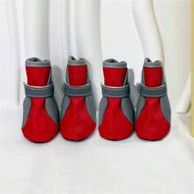 4pcs/Set Pet Dog Waterproof Warm Fleece Shoes, Anti-Slip Reflective Dog Booties For Outdoor Use, Autumn/Winter - Red - View 12