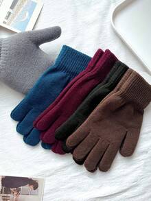 1双冬季保暖羊毛针织手套，加厚保暖，适合骑行、滑雪等户外活动，黑色全指针织手套，男女通用 - 彩色 - 查看 9