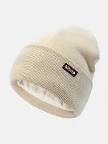 قبعة بيني كاجوال أكريليك محبوكة بلون أحادي مع شعار السيارة، مناسبة للأنشطة اليومية الخارجية، دافئة ومقاومة للرياح للخريف/الشتاء، إكسسوارات للملابس الشتوية للرجال