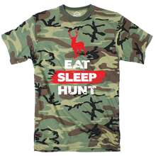 Mens Eat Sleep Hunt Funny Deer Hunting Camouflage Print T Shirt Mens Funny T Shirts Cool Vintage Fashion T-Shirt Gift Classic Menswear - Olive Green - View 1