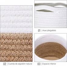 Cesta de almacenamiento de tela Yute, organizador plegable con revestimiento de Cuerda de algodón para ropa y juguetes, Cesta de lavandería de dos colores con asas de transporte fáciles - Blanco / Marrón _KIT-48Lt - Ver 3