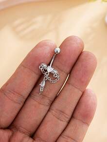 1pc Halloween Bat Wing Chain Belly Button Ring Pendant, Stainless Steel Sexy Piercing Jewelry For Festival Wear