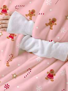 1 pieza Manta de franela con diseño de hombre de jengibre rosa navideño, bastón de caramelo, copos de nieve y lunares, 280 g/m², manta de tiro, manta para cama, tapiz, alfombra, resistente al desgaste, no suelta pelo, no se descascarilla, no se descolora, adecuada para decoración del hogar, las cuatro estaciones, decoraciones de invierno, decoración de dormitorio, artículos de decoración de habitación, decoración de sala de estar, manta de picnic, regalos para mejores amigos, cama.