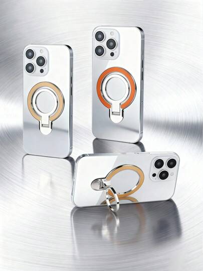 1 件超薄指环支架，自粘式设计，圆润手感，便携式手机桌面支架。C 形磁吸片可与磁性配件配合使用，可折叠设计不占空间，智能手机指环支架和装饰