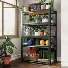 Heavy Duty 5-Tier Metal Garage Shelving Unit, 35.5inch W X 72inch H X 16inch D, Adjustable Storage Rack With Rolled Edge Design, 2500 Lbs Capacity, Easy To Assemble, Suitable For Garage, Pantry, Closet Or Office, Garage Accessories - 黑色 - 查看 7