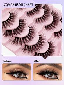 ENCHUW 5 Pairs Cross Fluffy Faux Mink Lashes Volume Fake Eyelash Strips Natural Look False Eyelashes - Black - View 4