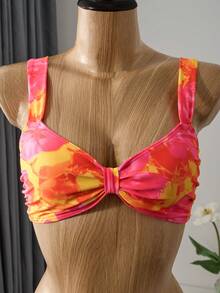 Bellisia 3 pièces/Set Top à bretelles et bikini imprimé floral aléatoire pour femmes, tenue de plage d'été - Multicolore - Voir 4