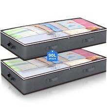 2 Pack 90L Under Bed Storage Containers, Underbed Toy Organizers And Clothing Storage Bags, Closet Storage Bins With Clear Window For Organizing Blanket Comforter Bedding Clothes Bedroom Dorm - Xám - Xem 1