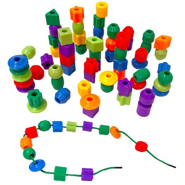 Kinderbead-Puzzle-Bauklötze für frühe Bildung, Auffädel-Perlenspielzeug, Montessori-Vorschul-Bildungsaktivität, sensorisches Therapiespielzeug für Vorschulkinder, für Feinmotorik und Hand-Augen-Koordination, Farbsortieren und Zählen, kognitive Lernspielzeuge, Kindergarten-Lehrmittel