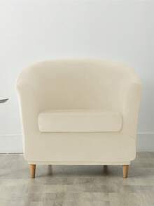 2 件套弹力天鹅绒俱乐部沙发套单人休闲浴缸椅套带座垫套弹性扶手椅套客厅 - 米色 - 查看 5