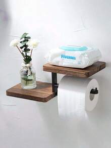 1 pieza Soporte de pared de madera para rollo de papel higiénico, accesorio de baño, estante para toallas de papel, decoración de baño, decoración de otoño, accesorios de baño, almacenamiento de regreso a la escuela - Multicolor - Ver 4