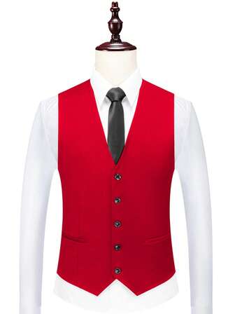 男士经典优雅简约纯色前扣西装背心，不含领带和衬衫