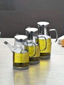 1 High Borosilicate Transparent Glass Oil Bottle With Lid, No Oil Leakage, No Sliding, Seasoning Bottle With Scale, Machine Washable, No PVC, Round Olive Oil Container, Suitable For Barbecue And Cooking, 1 Piece (20.29/27.05/33.81 Ounces)