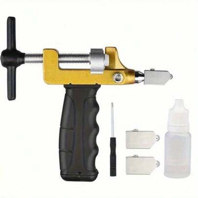 أداة قاطع الزجاج اليدوي، طقم أدوات قاطع بلاط الزجاج اليدوي 2 في 1 مع شفرتين من الصلب التنجستن لقطع وكسر الزجاج والمرايا والبلاط السيراميك والبلاط المزجج