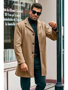 Runcati Mens Mid Long Trench Coat Slim Fit Winter Pea Coat Single Breasted Business Overcoat - Lạc đà - Xem 2