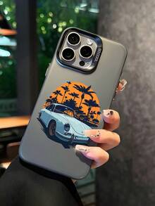 1 pieza Funda protectora para teléfono con patrón de coche pintado a mano, mate y anti-caída, con protección para la cámara