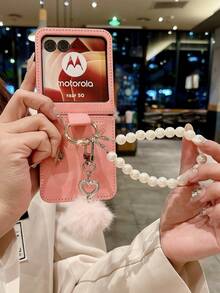 Funda protectora para teléfono móvil plegable Galaxy Z Flip 5 y Z Flip 6 con carga inalámbrica, cadena colgante con orificio, ligera y delgada, anti-caída, de color blanco y con estilo