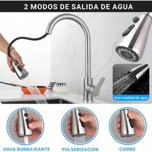 Grifo para Fregadero de Cocina, Mezcladora para Fregadero de Acero Inoxidable 304 con 2 Modos de Chorros y Rotacin 360, Manguera Extrable, Monomando de Cocina para Lavado Eficiente - Plata - Ver 5
