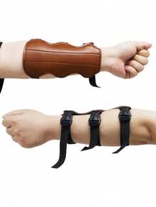 Adjustable Pu-Leather Archery Arm Guard & Wristband - Forearm Protector Bracer For Right Or Left Hand With Secure Buckle Straps; Breathable, Shock-Resistant, Lightweight Bow Wrist Guard For Recurve & Compound Bows