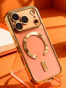 1件裝奢華電鍍透明磁吸無線充電手機殼，相容 iPhone 18 Pro Max 17 Pro Max Air 16 15 14 13 12 11 Pro Max Plus，保護套 - 金色 - 查看 4