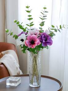 Buquê de Flor de Lótus Prateada Tipo Seda, Design de Flor Redonda Vermelha e Branca Estilo Natalino, Decoração Floral Artificial Elegante, Decoração de Mesa para Feriados, Decoração de Casa de Inverno/Presente de Natal - Multicolorido - Visão 6