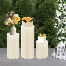 Cylinder Pedestal Stands For Party Table Cake Pedestal Stand For Parties Columns And Pillars Display For Parties Wedding Birthday Baby Shower Christmas Decorations Foldable Cardboard - Màu trắng sữa - Xem 1