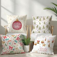 4 fundas de cojín con diseño de árbol de Navidad, adorno y lazo, de tela de terciopelo suave de un solo lado, de 45*45CM, para el hogar, dormitorio, sala de estar, fiesta, decoración navideña, regalo festivo, sin relleno de cojín