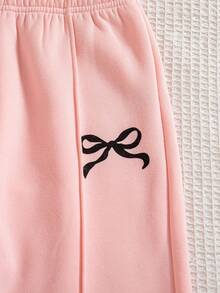 两件套少女休闲蝴蝶印花落肩圆领长袖卫衣长裤套装，保暖连帽衫和长裤，秋冬季 - 粉色 - 查看 8