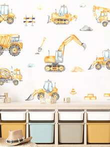 卡通车辆墙贴，适用于房间，工程卡车起重机挖掘机墙贴，卧室墙贴 - 彩色 - 查看 9