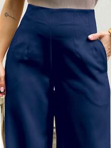 EMILI LLANAMODA Women's Elegant Casual Tailored Pantaloon Trousers - 藏蓝色 - 查看 3