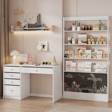 Picture Bookshelf, Exhibition Shelf, Bookshelf, Children's Room Bookshelf, 4-Tier Storage Shelf + Paintable Black Board, Tilt Protection/Space Saving, Bookshelf Behind The Door, 100*10*180cm