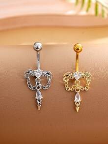 1pc Halloween Bat Wing Chain Belly Button Ring Pendant, Stainless Steel Sexy Piercing Jewelry For Festival Wear